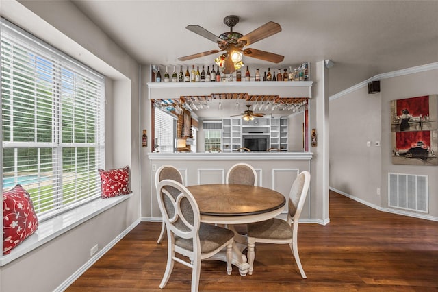 7705 Marble Canyon Ct, Fort Worth, TX 76137 - dining room featuring a ceiling fan, wood finished floors, and baseboards