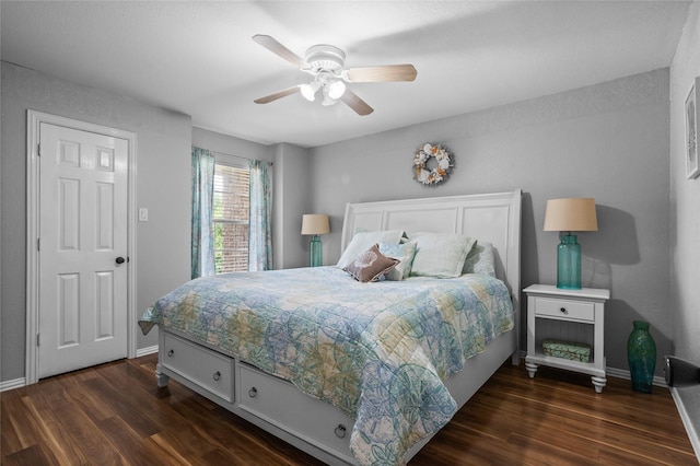 7705 Marble Canyon Ct, Fort Worth, TX 76137 - bedroom with dark wood finished floors, baseboards, and a ceiling fan