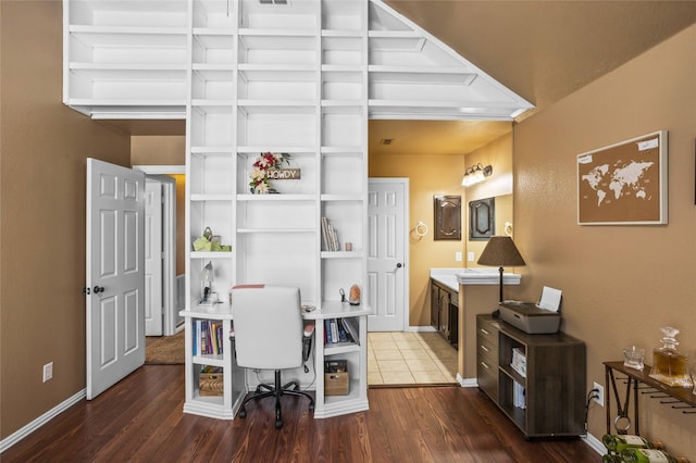 7705 Marble Canyon Ct, Fort Worth, TX 76137 - office area with wood finished floors and baseboards
