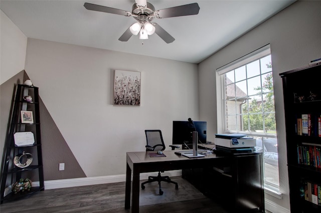 12990 Twelve Oaks Ave, Frisco, TX 75035 - office featuring dark wood-style flooring, baseboards, and a ceiling fan