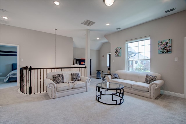 12990 Twelve Oaks Ave, Frisco, TX 75035 - carpeted living room with recessed lighting, baseboards, and lofted ceiling