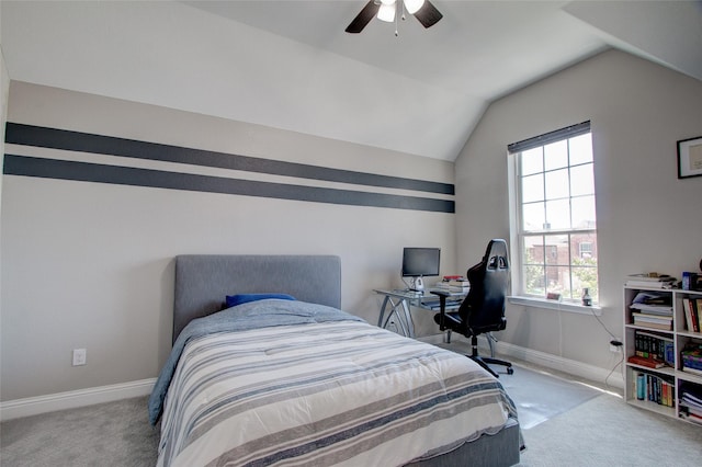 12990 Twelve Oaks Ave, Frisco, TX 75035 - carpeted bedroom with vaulted ceiling, baseboards, and ceiling fan