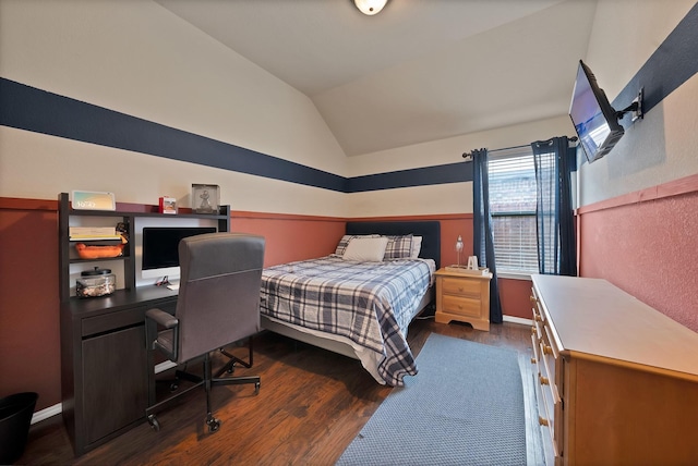 11913 Bellegrove Rd, Burleson, TX 76028 - bedroom featuring wood finished floors, lofted ceiling, an office area, and baseboards