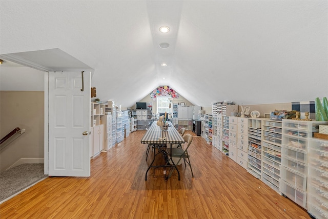 146 Shady Trl, Waco, TX 76657 - dining area featuring wood finished floors, lofted ceiling, baseboards, and recessed lighting