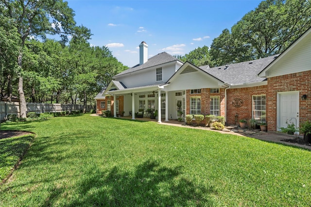 146 Shady Trl, Waco, TX 76657 - rear view of property with brick siding, a chimney, and a shingled roof