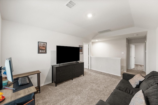 105 Greengate Dr, Boyd, TX 76023 - carpeted living area featuring vaulted ceiling and recessed lighting