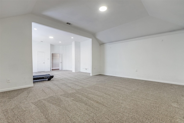 13274 Bayfield Dr, Frisco, TX 75033 - unfurnished living room with lofted ceiling, carpet floors, recessed lighting, and baseboards