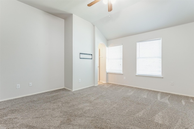 13274 Bayfield Dr, Frisco, TX 75033 - carpeted empty room with vaulted ceiling, ceiling fan, and baseboards