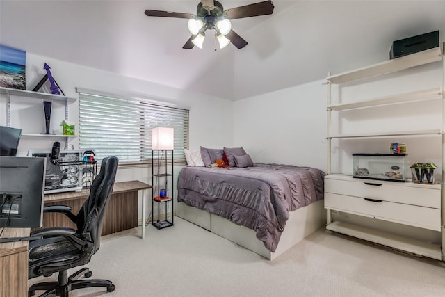 15630 Stonebridge Dr, Frisco, TX 75035 - bedroom featuring carpet, a desk, vaulted ceiling, and a ceiling fan