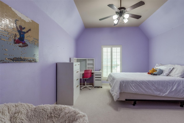 15630 Stonebridge Dr, Frisco, TX 75035 - carpeted bedroom featuring vaulted ceiling and ceiling fan