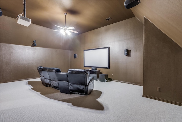 15630 Stonebridge Dr, Frisco, TX 75035 - carpeted cinema with vaulted ceiling and ceiling fan