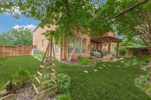 15630 Stonebridge Dr, Frisco, TX 75035 - rear view of house featuring a pergola, brick siding, a patio area, and cooling unit