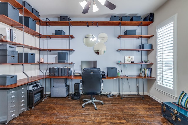 15630 Stonebridge Dr, Frisco, TX 75035 - home office with ceiling fan, wood finished floors, and baseboards