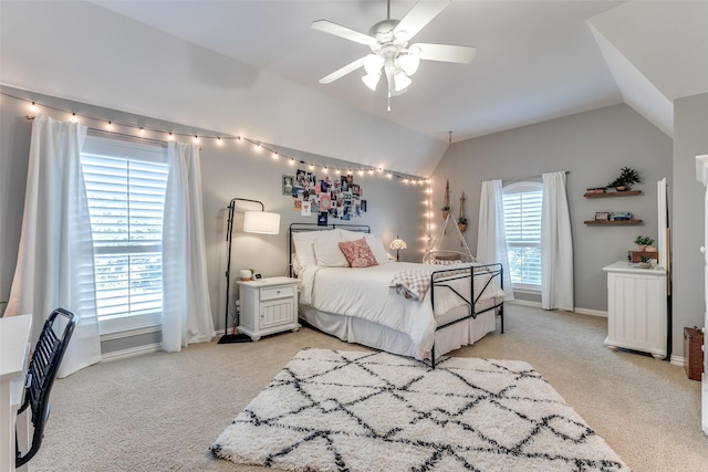 2758 Sharlis Dr, Frisco, TX 75036 - bedroom with light carpet, lofted ceiling, a ceiling fan, and baseboards