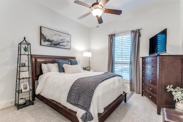 2758 Sharlis Dr, Frisco, TX 75036 - bedroom featuring light colored carpet, ceiling fan, and baseboards