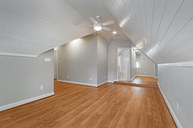 6843 Casa Loma Ave, Dallas, TX 75214 - bonus room with lofted ceiling, light wood finished floors, wood ceiling, ceiling fan, and baseboards