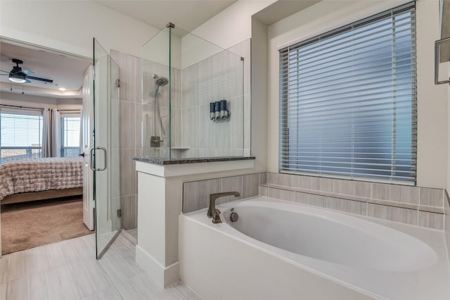 1405 Thunder Dove Dr, Mansfield, TX 76084 - ensuite bathroom featuring a garden tub, a stall shower, and ceiling fan