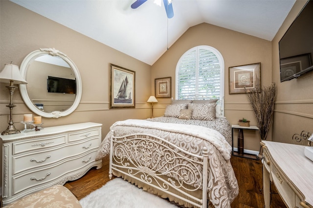 140 Daisey Ln, Justin, TX 76247 - bedroom with dark wood finished floors, lofted ceiling, and ceiling fan
