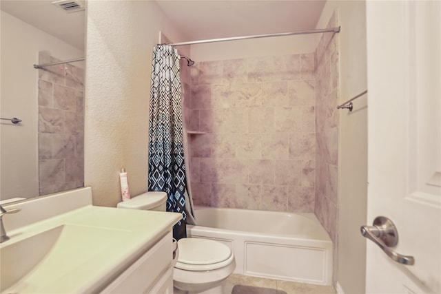 1001 Vineyard Dr, Euless, TX 76039 - bathroom with vanity, toilet, shower / tub combo, and tile patterned floors