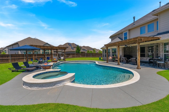 760 Ascot Ct, Prosper, TX 75078 - view of swimming pool featuring a pergola, a patio area, and a pool with connected hot tub