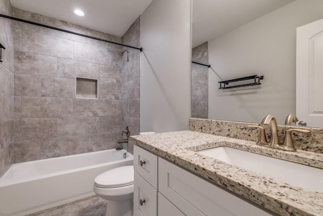 5520 Curzon Ave, Fort Worth, TX 76107 - full bathroom featuring vanity, toilet, bathing tub / shower combination, and recessed lighting
