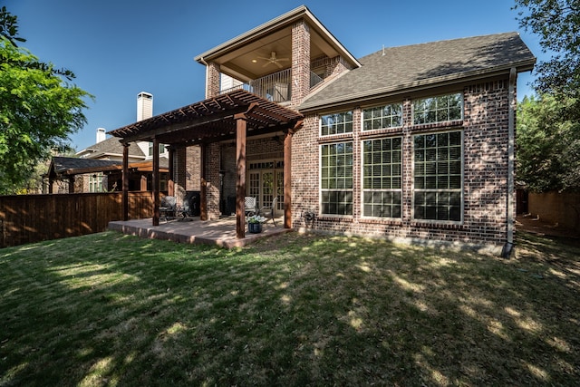 8920 Cypress Creek Rd, Lantana, TX 76226 - back of property with brick siding, ceiling fan, a patio, and roof with shingles