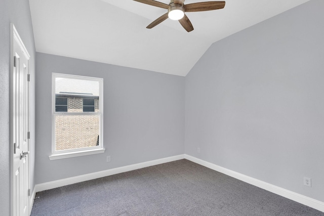 211 Debbie Way, Red Oak, TX 75154 - additional living space featuring a ceiling fan, dark colored carpet, vaulted ceiling, and baseboards