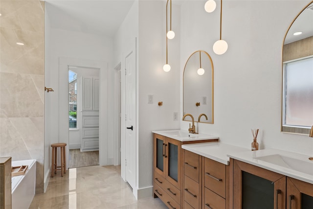 3717 Estacado Ln, Plano, TX 75025 - full bath featuring vanity, a bath, and marble finish floors