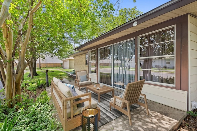 11138 Wyatt St, Dallas, TX 75218 - view of patio / terrace with an outdoor living space