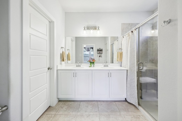 1816 Dunstan Dr, Fort Worth, TX 76052 - full bathroom featuring tile patterned floors, a stall shower, and double vanity