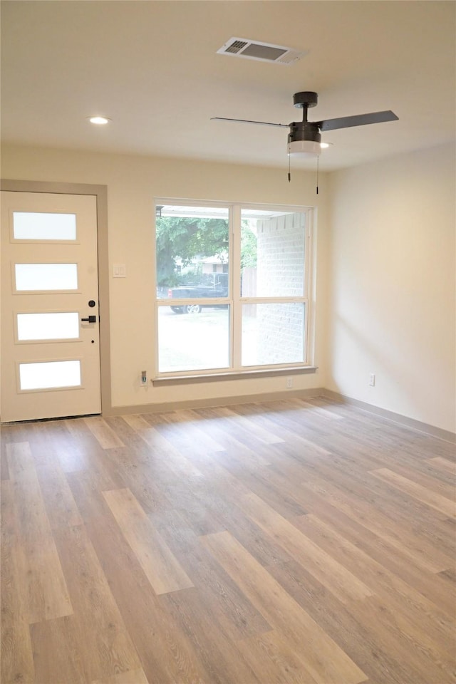 7810 Larchridge Dr, Dallas, TX 75232 - unfurnished living room featuring wood finished floors, a ceiling fan, recessed lighting, and baseboards