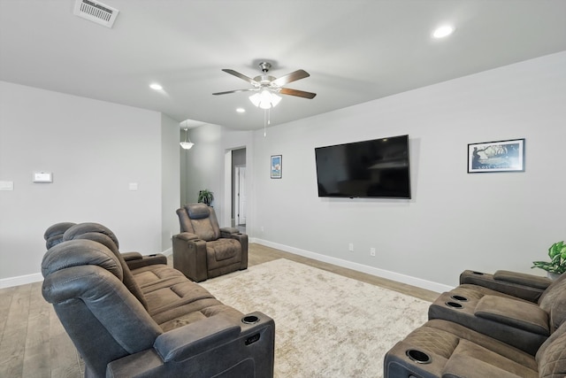 120 Texasage St, Rhome, TX 76078 - living area with ceiling fan, baseboards, light wood-style flooring, and recessed lighting