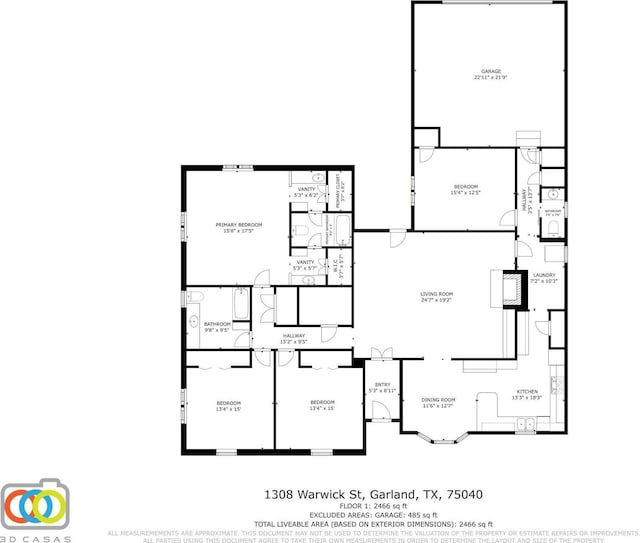 1308 Warwick St, Garland, TX 75040 - home floor plan