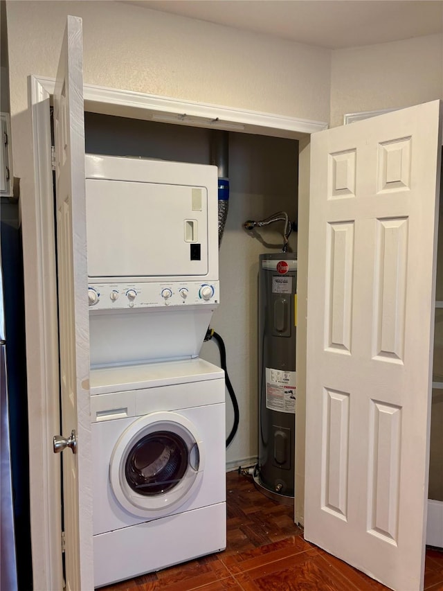 6108 Abrams Rd Unit 601, Dallas, TX 75231 - laundry area with stacked washer / dryer and water heater