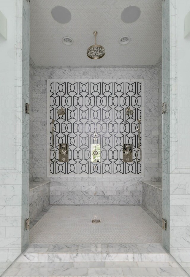 9996 Hollow Way Rd, Dallas, TX 75220 - bathroom with a marble finish shower and recessed lighting