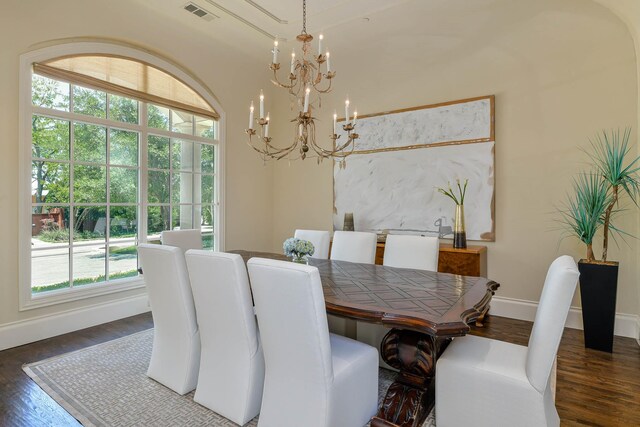 9996 Hollow Way Rd, Dallas, TX 75220 - dining space with wood finished floors, a chandelier, and baseboards
