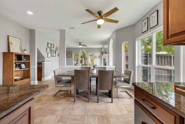 6821 Rochelle Dr, Plano, TX 75023 - dining area with a ceiling fan