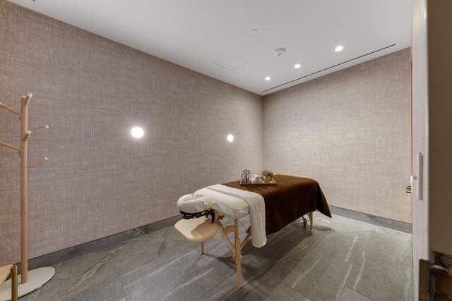 1747 Leonard St Unit 903, Dallas, TX 75201 - bedroom with concrete flooring and recessed lighting