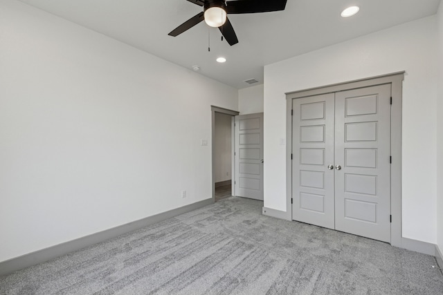 106 Maverick Way, Boyd, TX 76023 - unfurnished bedroom with carpet flooring, recessed lighting, a closet, baseboards, and a ceiling fan
