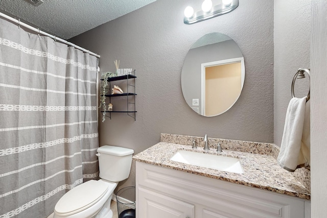 1211 Leeward Ln, Wylie, TX 75098 - bathroom featuring vanity, toilet, a textured ceiling, and a shower with shower curtain