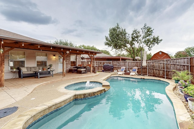 1211 Leeward Ln, Wylie, TX 75098 - view of pool with an outdoor living space, a fenced backyard, a pool with connected hot tub, and a patio