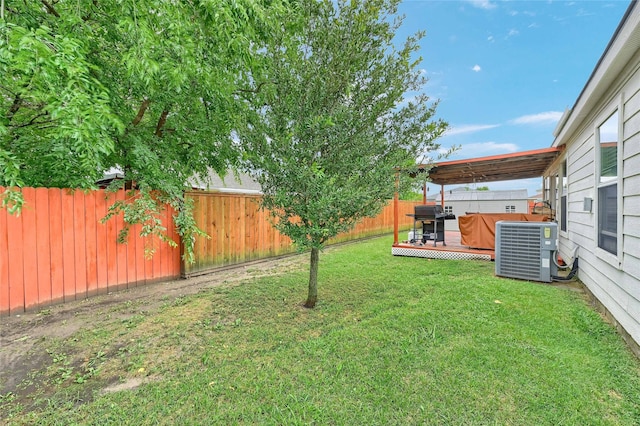 4318 Quail Run Rd, Sherman, TX 75092 - view of yard featuring central air condition unit and a wooden deck
