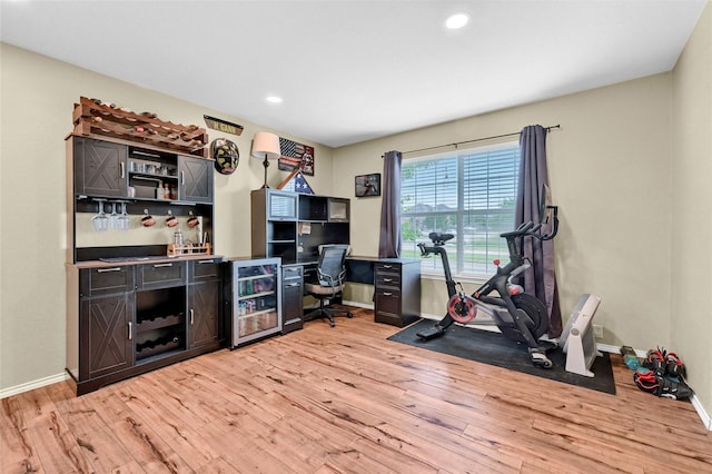 4318 Quail Run Rd, Sherman, TX 75092 - workout room featuring a dry bar, light wood-style floors, baseboards, and recessed lighting