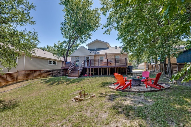 6819 Santa Fe Ave, Dallas, TX 75223 - back of house with an outdoor fire pit, a wooden deck, and stairs