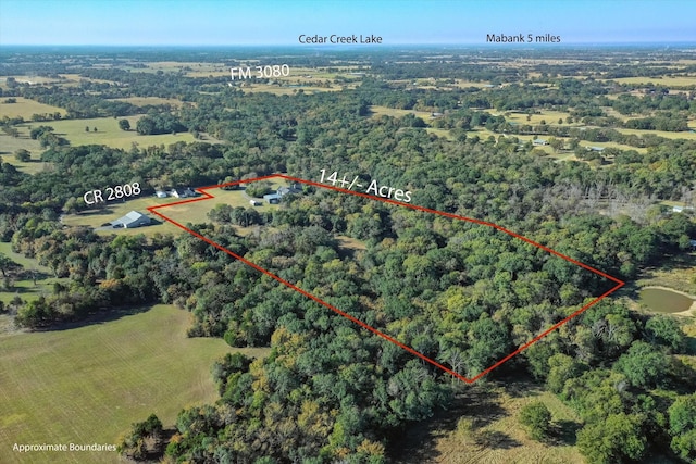 426 Vz County Road 2808, Mabank, TX 75147 - aerial overview of property's location featuring property parcel outlined and a heavily wooded area
