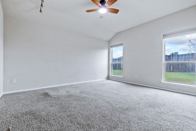 608 W Grove Cir, Anna, TX 75409 - spare room featuring a ceiling fan, plenty of natural light, carpet flooring, and vaulted ceiling