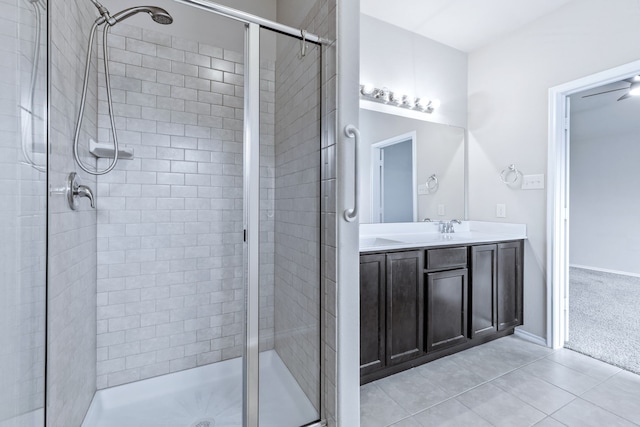 608 W Grove Cir, Anna, TX 75409 - bathroom featuring a stall shower, vanity, and tile patterned floors