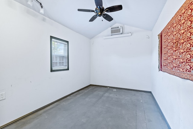 608 W Grove Cir, Anna, TX 75409 - empty room with vaulted ceiling, a wall unit AC, a ceiling fan, and concrete flooring