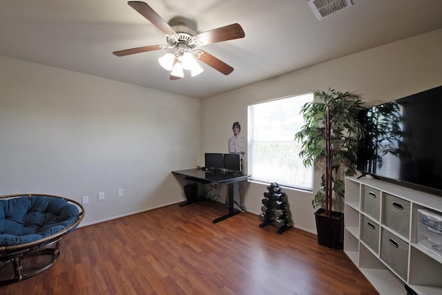 1446 Foxwood Ln, Rockwall, TX 75032 - office space featuring wood finished floors, a ceiling fan, and baseboards