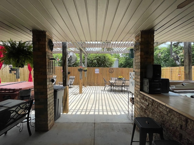 102 Dogwood Cir, Daingerfield, TX 75638 - fenced backyard with outdoor dining space, a patio, a pergola, and grilling area